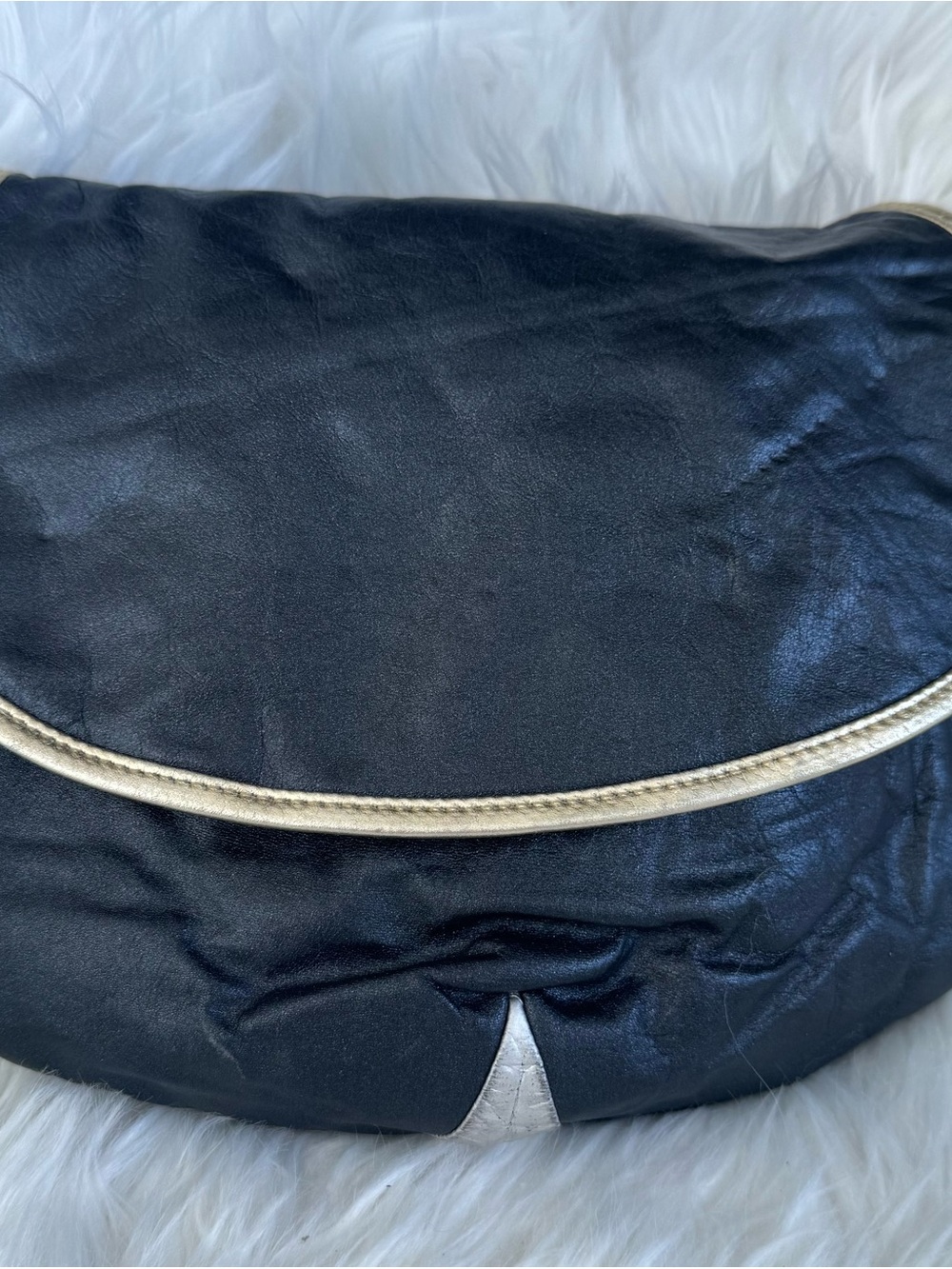 Black Leather Shoulder Bag with Gold Trim baggish by Carmen S